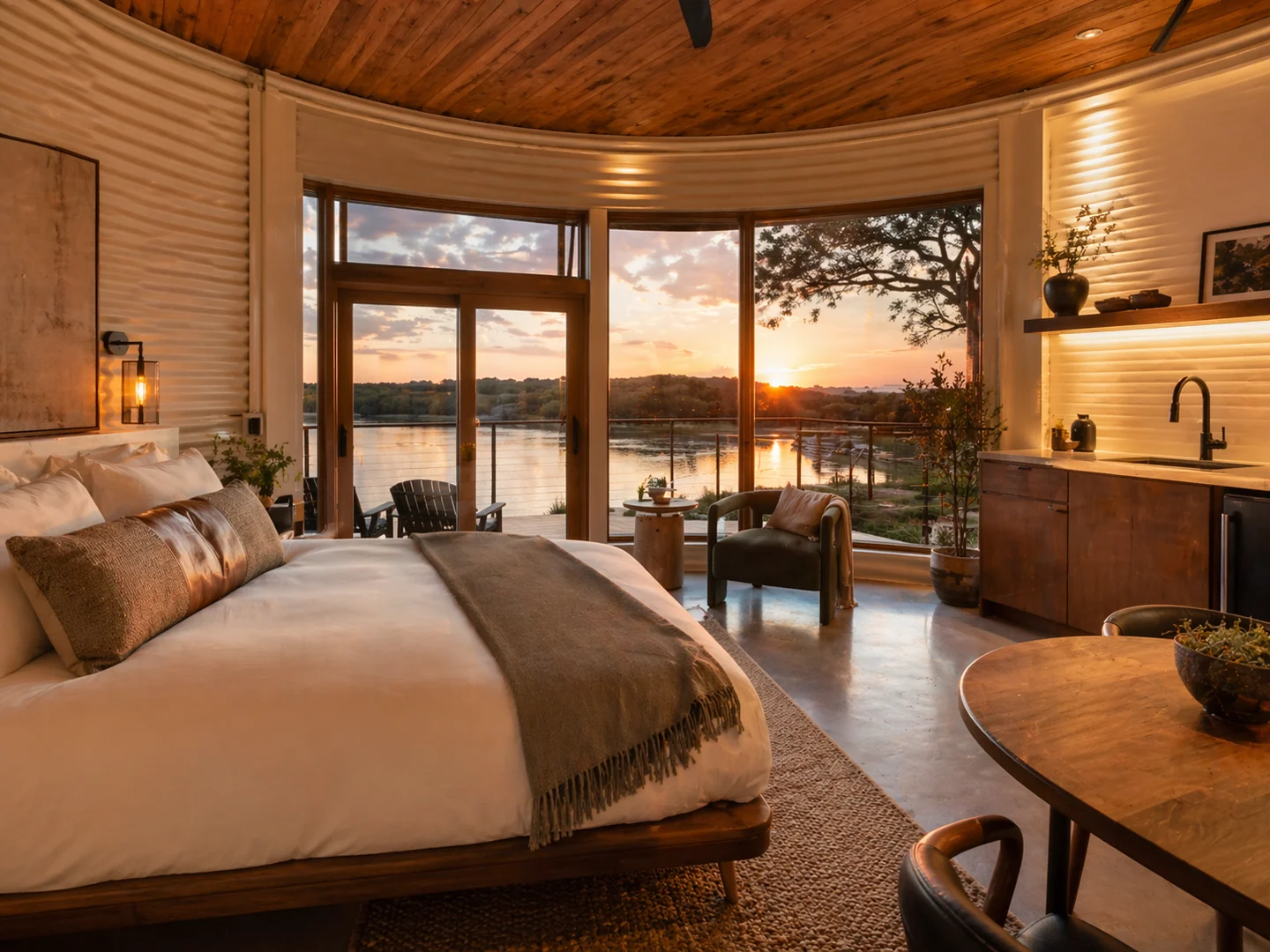 Concept interior showing the guest experience planned for the Still Haven silo suites.