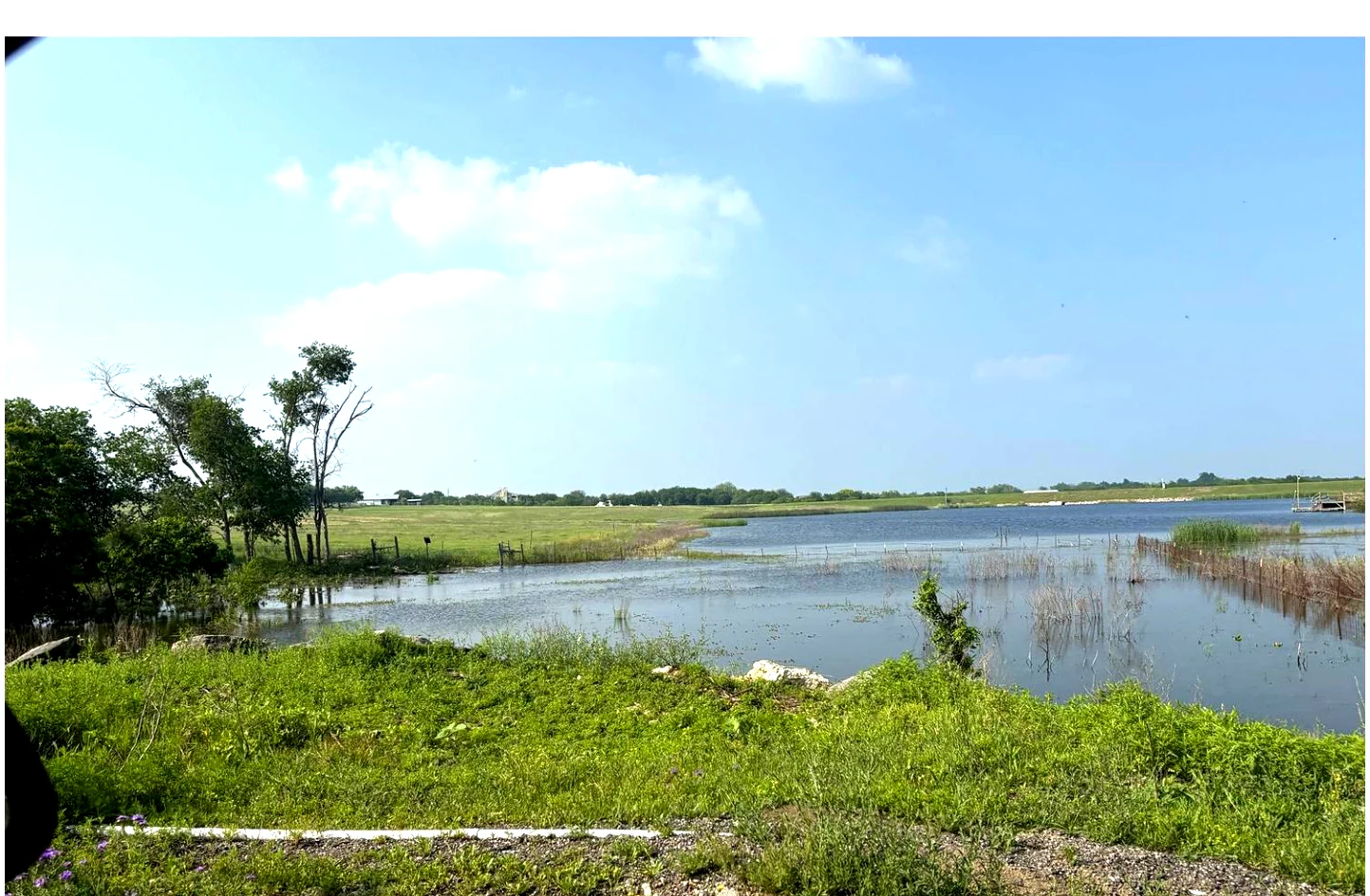 Open water feature and pastoral land at the Still Haven property near Hutto, Texas.